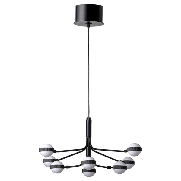 STORSLINGA LED chandelier, 8-armed, black/white, 70 cm