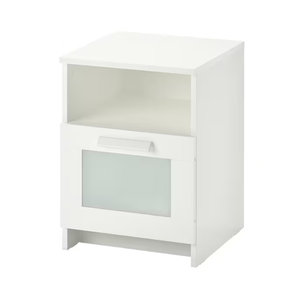 BRIMNES Bedside table, Frosted glass